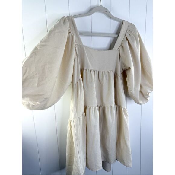 REVOLVE SNDYS Jamel Dress Beige Cream Babydoll Tiered Smock Linen 4 - Picture 5 of 12